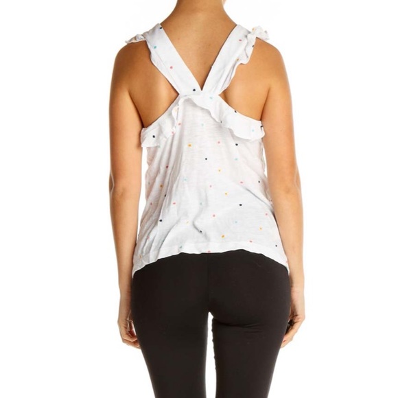 LOFT White Multi-Colored Embroidered Polka Dot Ruffle Top - Picture 3 of 5